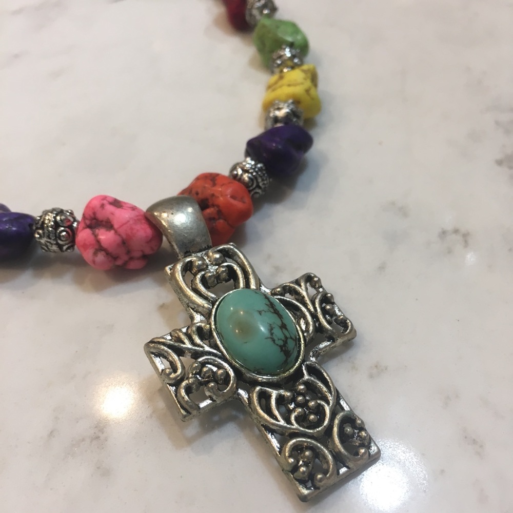 Turquoise and multicolored cross, ring, &bracelet - Picture 5 of 6